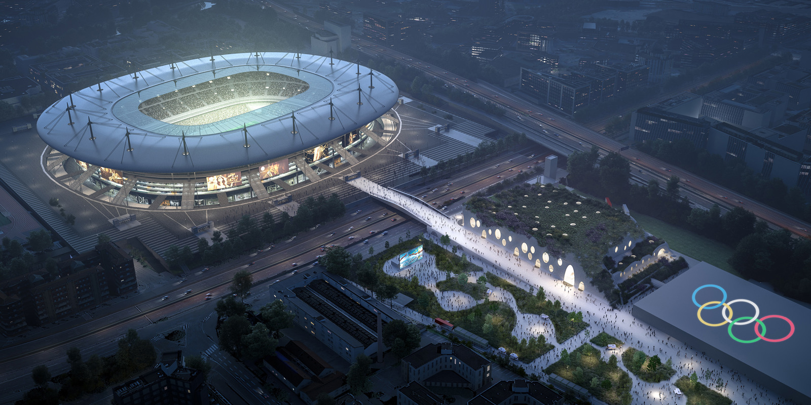Groendak van het voorstel voor het Paris Olympic Aquatic Centre